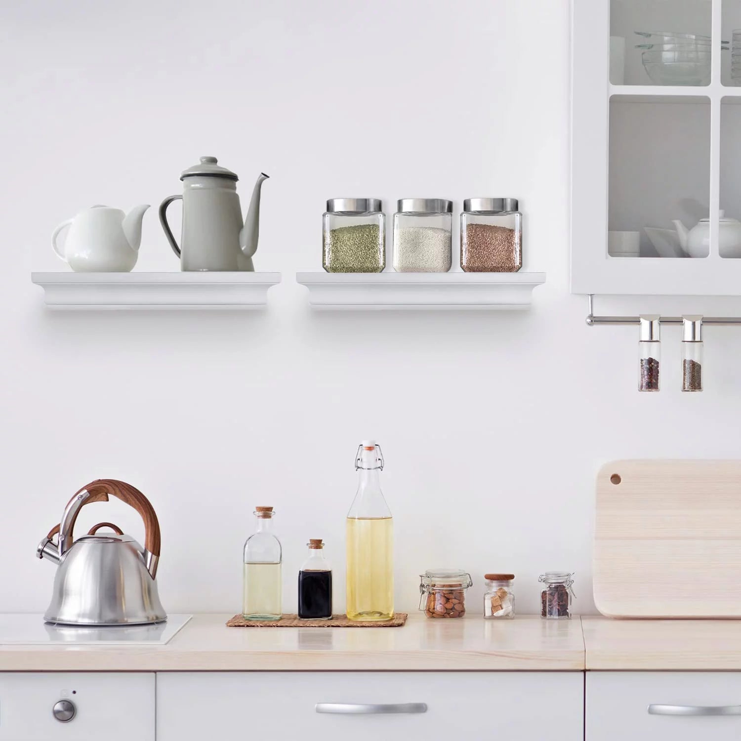 White Wood Floating Wall Shelves Set of 2 U7939