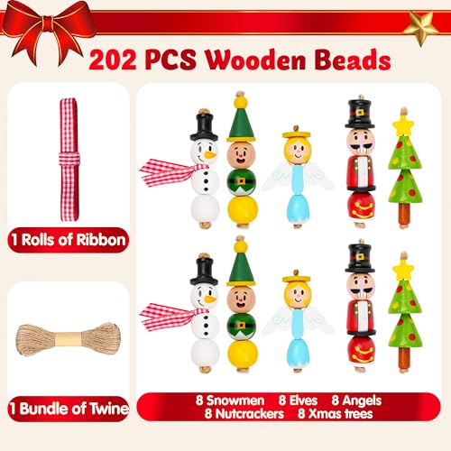 202 Pcs Christmas Wooden Beads Craft Kit H52625