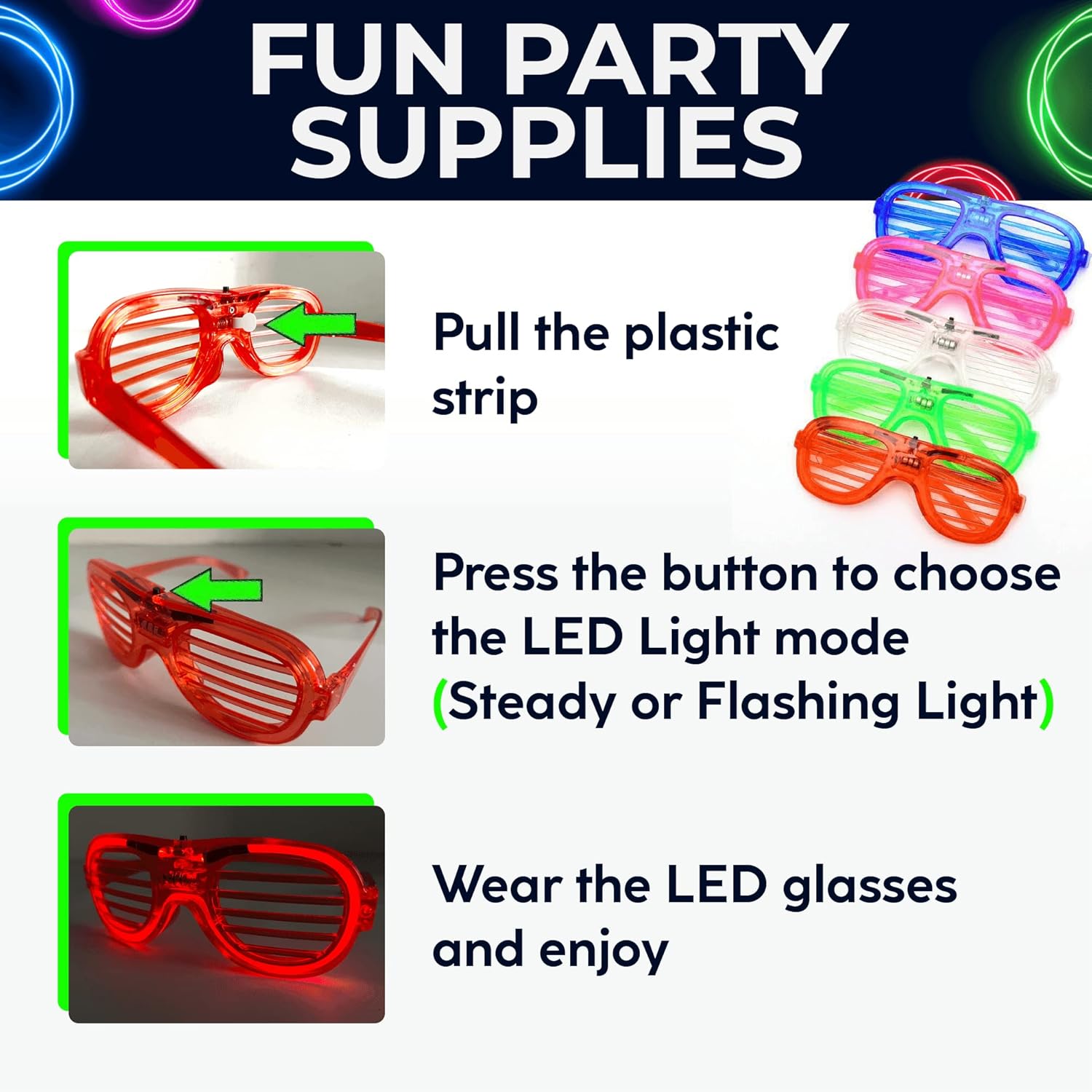 25 Pieces Glow in the Dark LED Glasses V300400