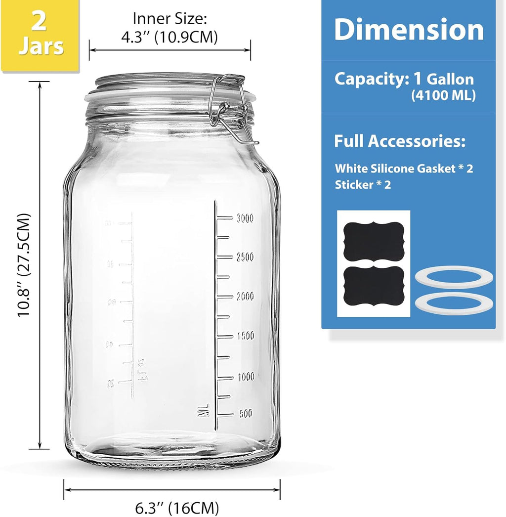 2 Pack 1 Gallon Glass Storage Jars with Airtight Lids T734765