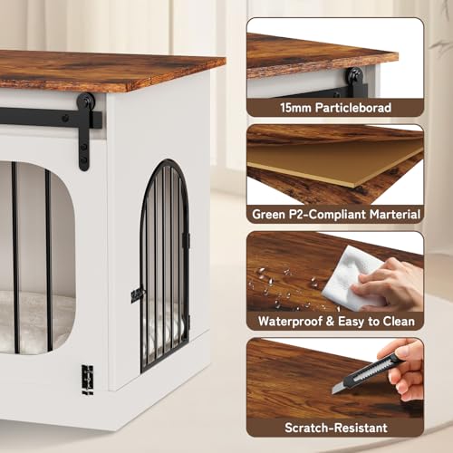 White Wooden Dog Kennel with Cushion C9025