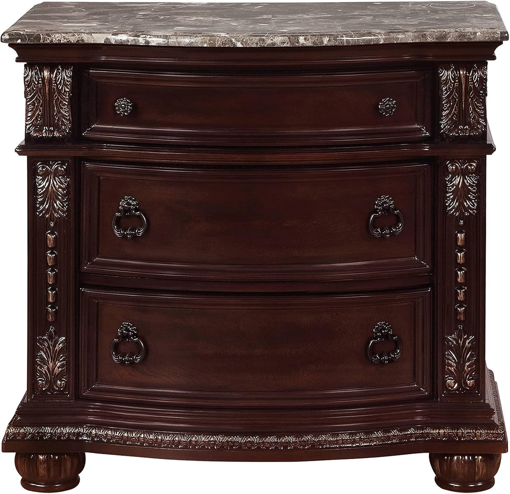 Rich Brown Cherry Finish Solid Wood 3-Drawer Nightstand B9918