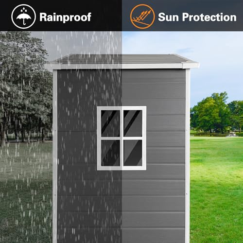 Grey Waterproof Plastic Outdoor Storage Shed with Floor and Lockable Door A3326