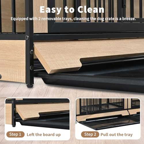 75’’ Double Dog Crate Furniture with Removable Divider & Trays K9109