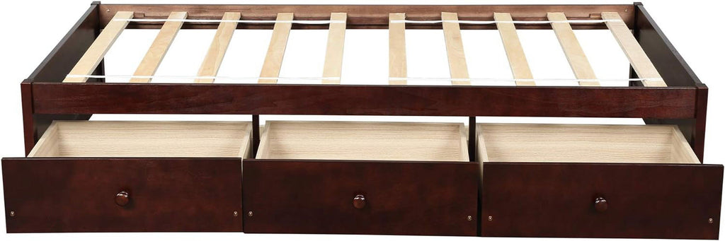 Cherry Wood Platform Bed Frame With 3 Drawers A9963