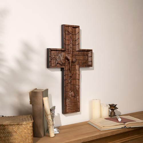 14 Inch Wooden Wall Cross with Hook T190