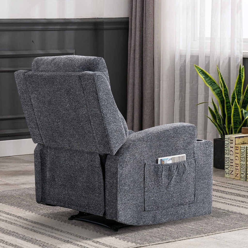 Manual Massage Recliner Chair with Heat, Side Pockets and Cup Holders, Overstuffed Breathable Fabric Reclining Chair, Single Sofa Q27019