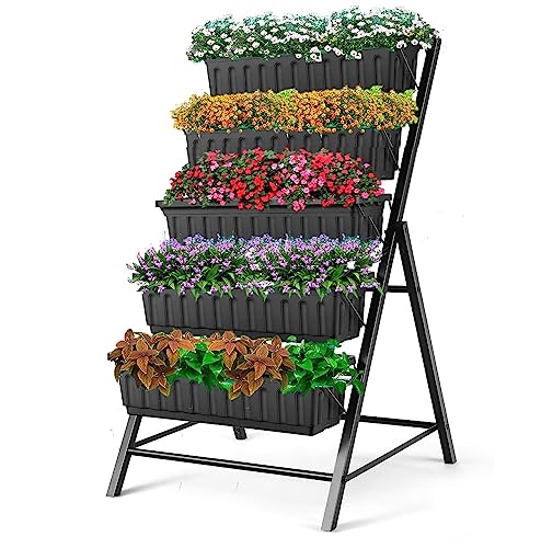 3.74FT Vertical Raised Garden Bed, 5 Tiers Elevated Garden Planters, Brown H25201