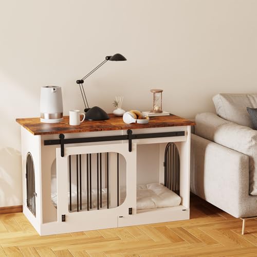 White Wooden Dog Kennel with Cushion C9025