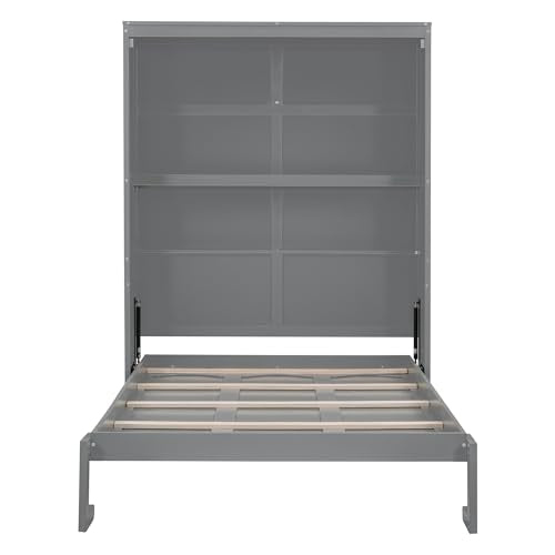 Queen Size White Wood Murphy Bed with Shelves X6139