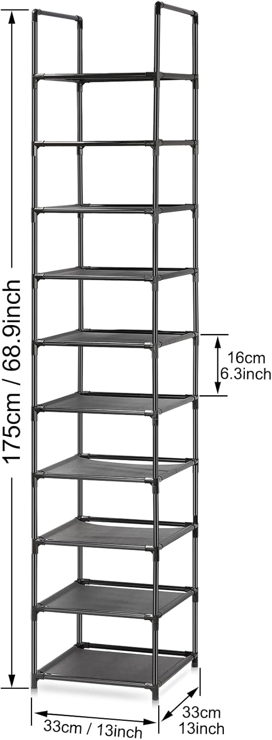10 Tiers Narrow Tall Shoe Rack Black Y272465