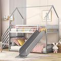 Black Twin Over Twin Metal Bunk Bed with Slide and Storage Staircase A5648