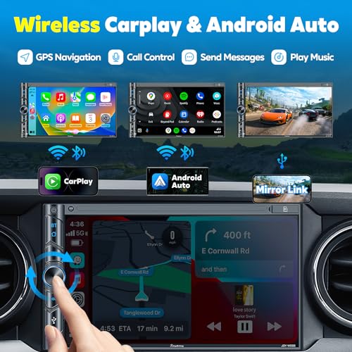 Wireless Double Din Car Stereo with 7" HD Capacitive Touchscreen, Apple Carplay, Android Auto, Backup Camera J24428