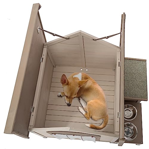 Gray Wooden Dog House with Sloped Roof V64866