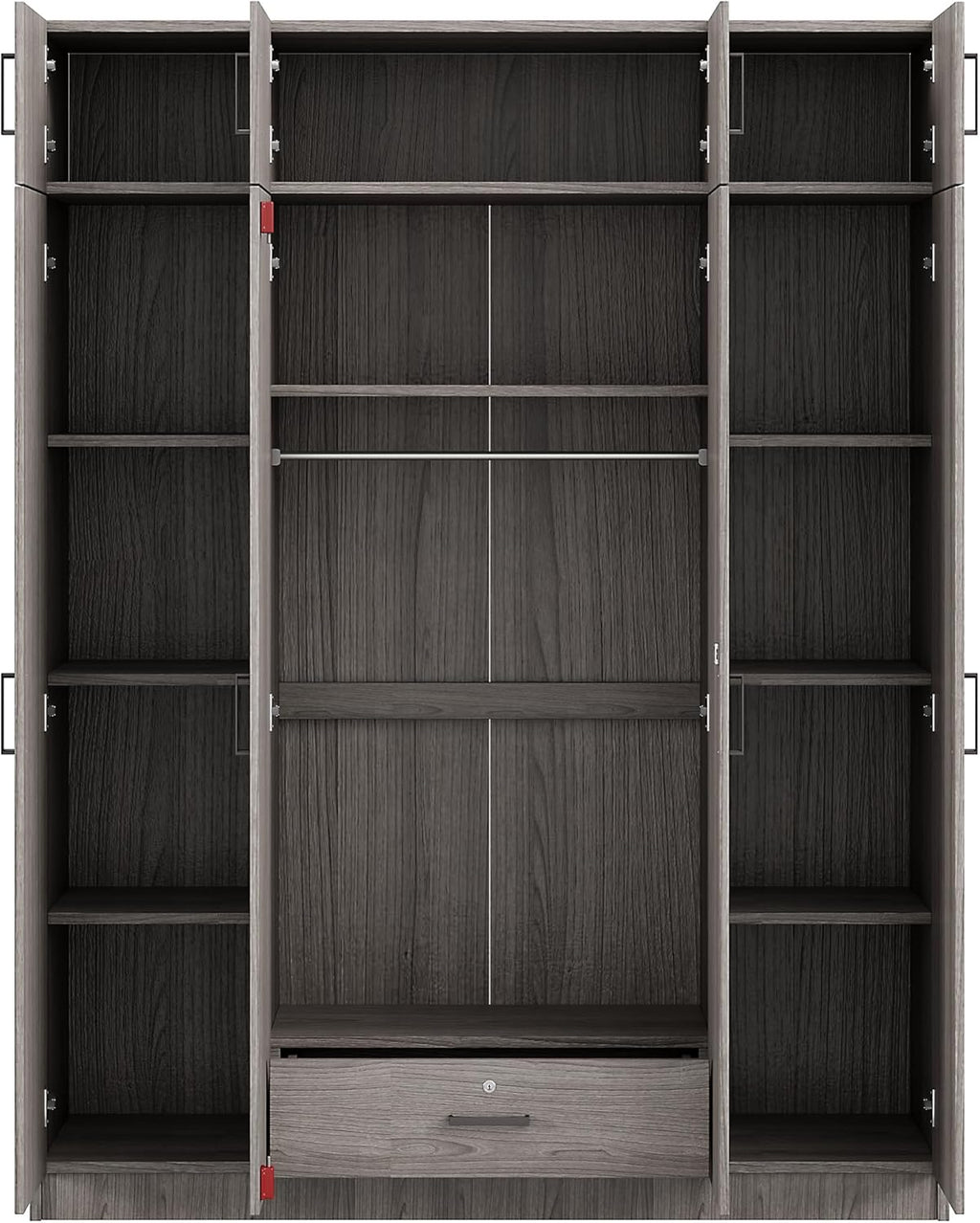 Gray 4-Door 1 Drawer Wood Wardrobe J3015