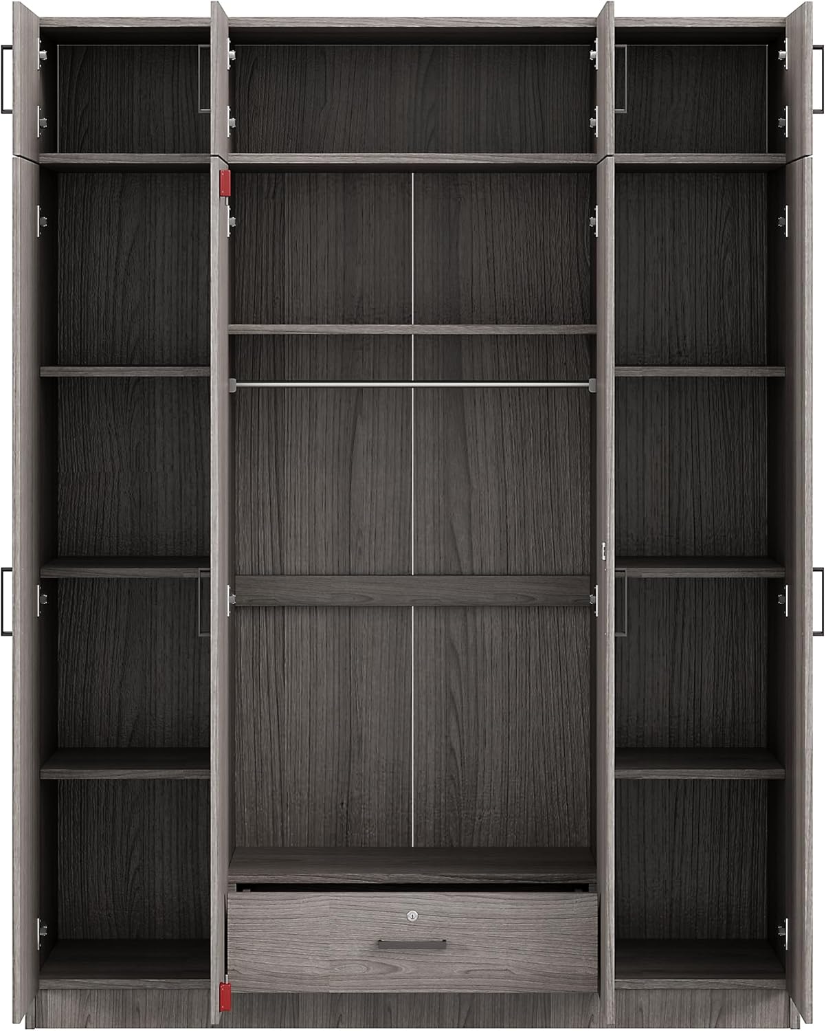 Gray 4-Door 1 Drawer Wood Wardrobe J3015