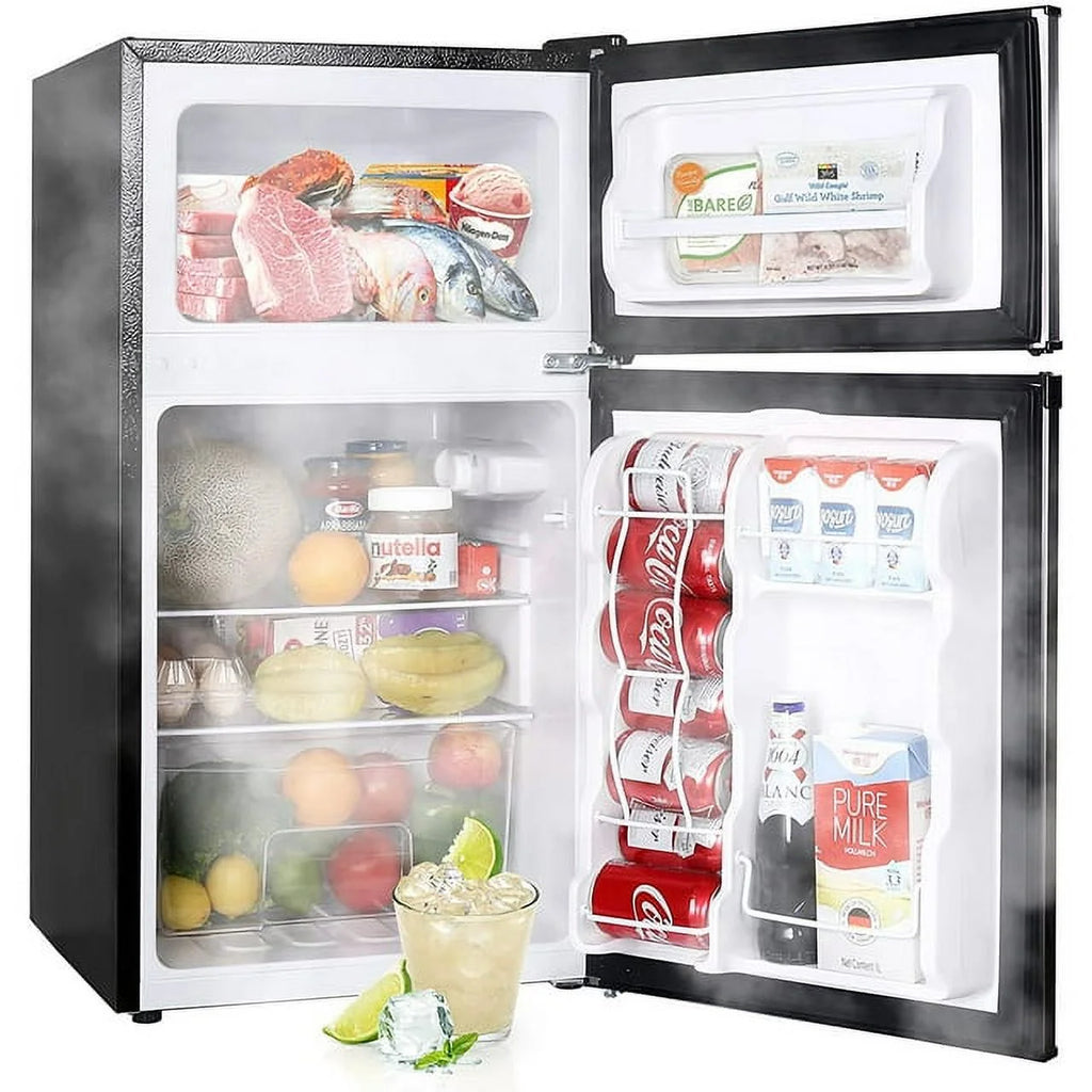 3.2 Cu.ft Mini Fridge with Freezer Double Door Refrigerator Stainless N4204