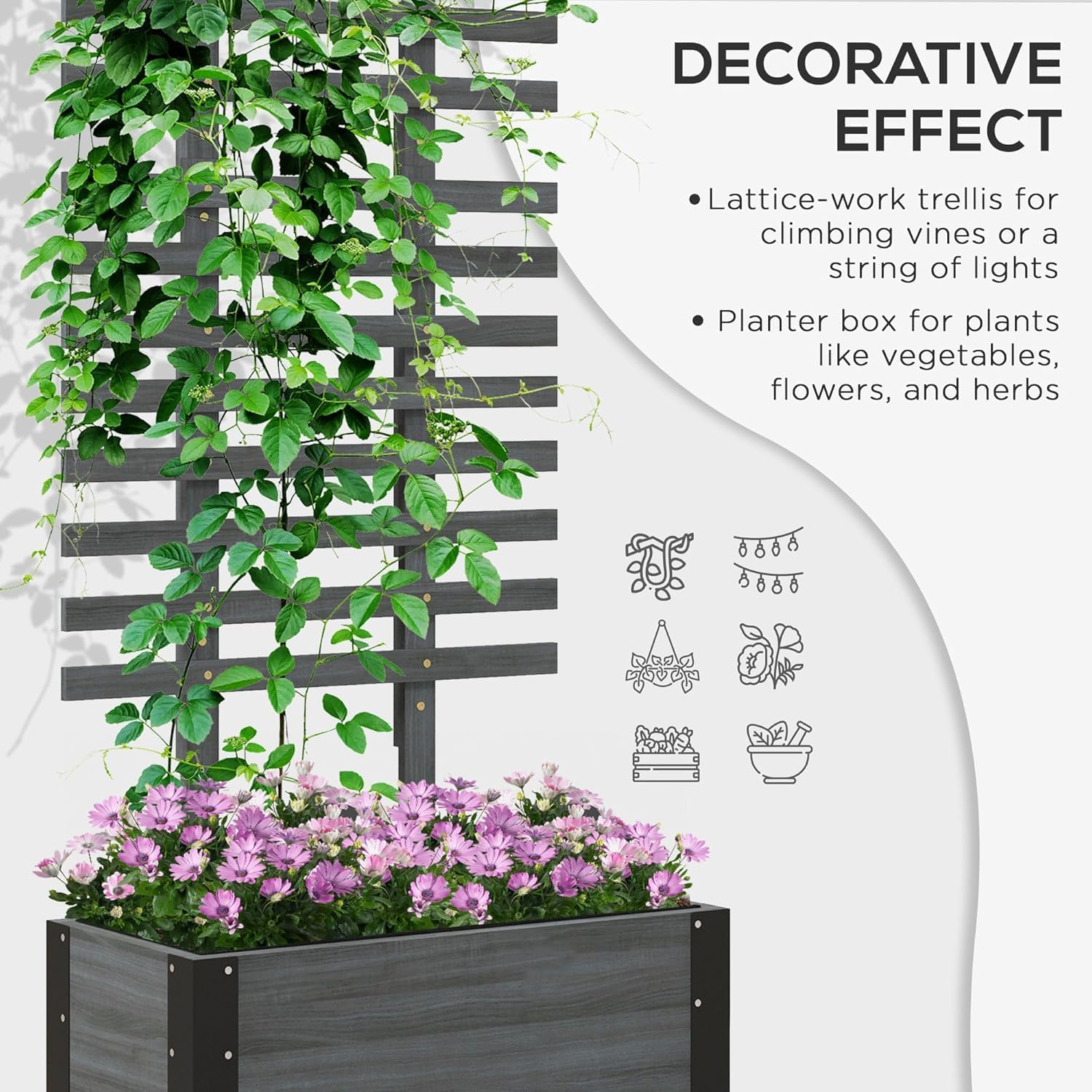 Gray Raised Garden Bed with Trellis Y85136
