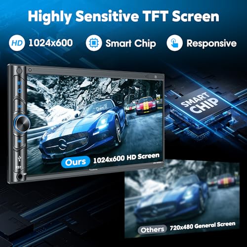 Wireless Double Din Car Stereo with 7" HD Capacitive Touchscreen, Apple Carplay, Android Auto, Backup Camera J24428