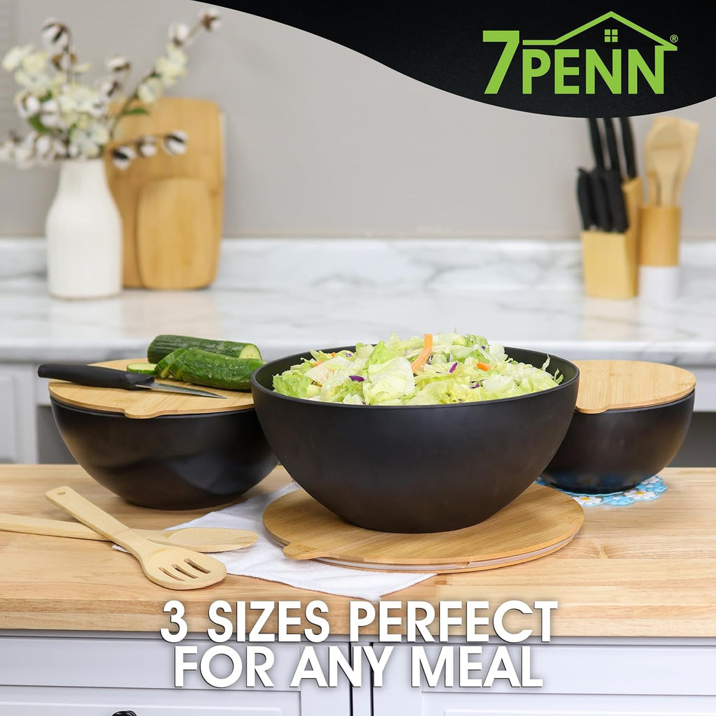 3 Piece Bamboo Fiber Nesting Mixing Bowl Set with Lids M3013