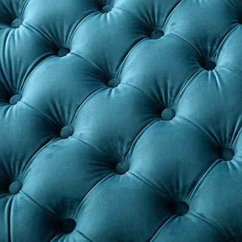 Dark Teal Velvet Ottoman F3299
