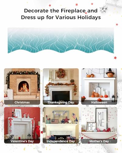 Ombre Teal Blue White Striped Mantel Runner 60 x 17 Inches A1849