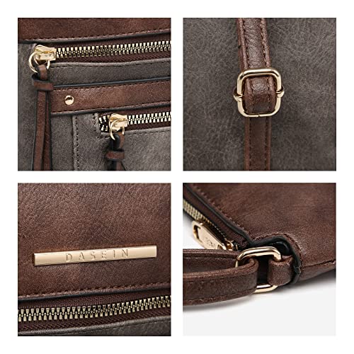Vegan Leather Crossbody Purse with Multi Zipper Pockets T7404