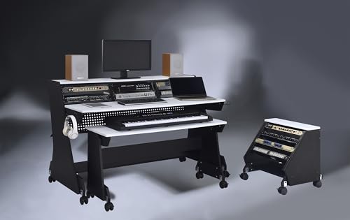 Black 88 Keys Music Studio Desk Workstation with Rack Cabinet U4126