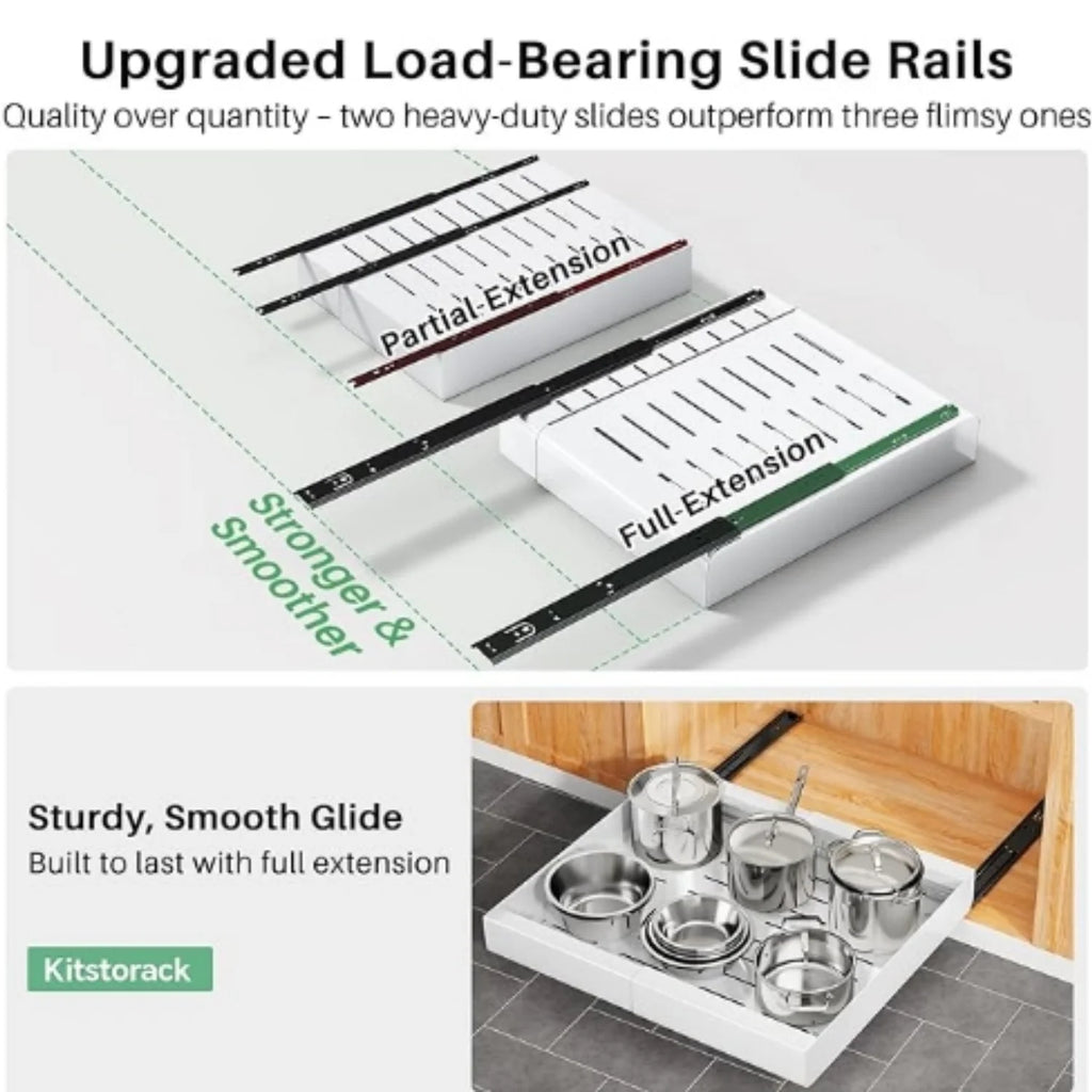 Expandable Heavy Duty Slide out Drawers Cabinet Organizer (White) E666108