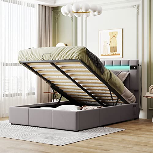 Queen Velvet Upholstered Storage Bed with LED Light G93941