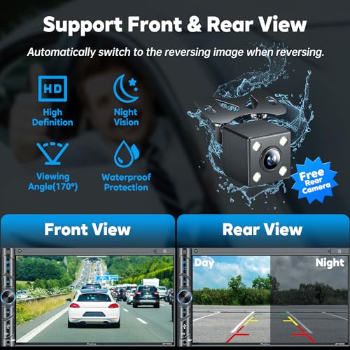 Wireless Double Din Car Stereo with 7" HD Capacitive Touchscreen, Apple Carplay, Android Auto, Backup Camera J24428