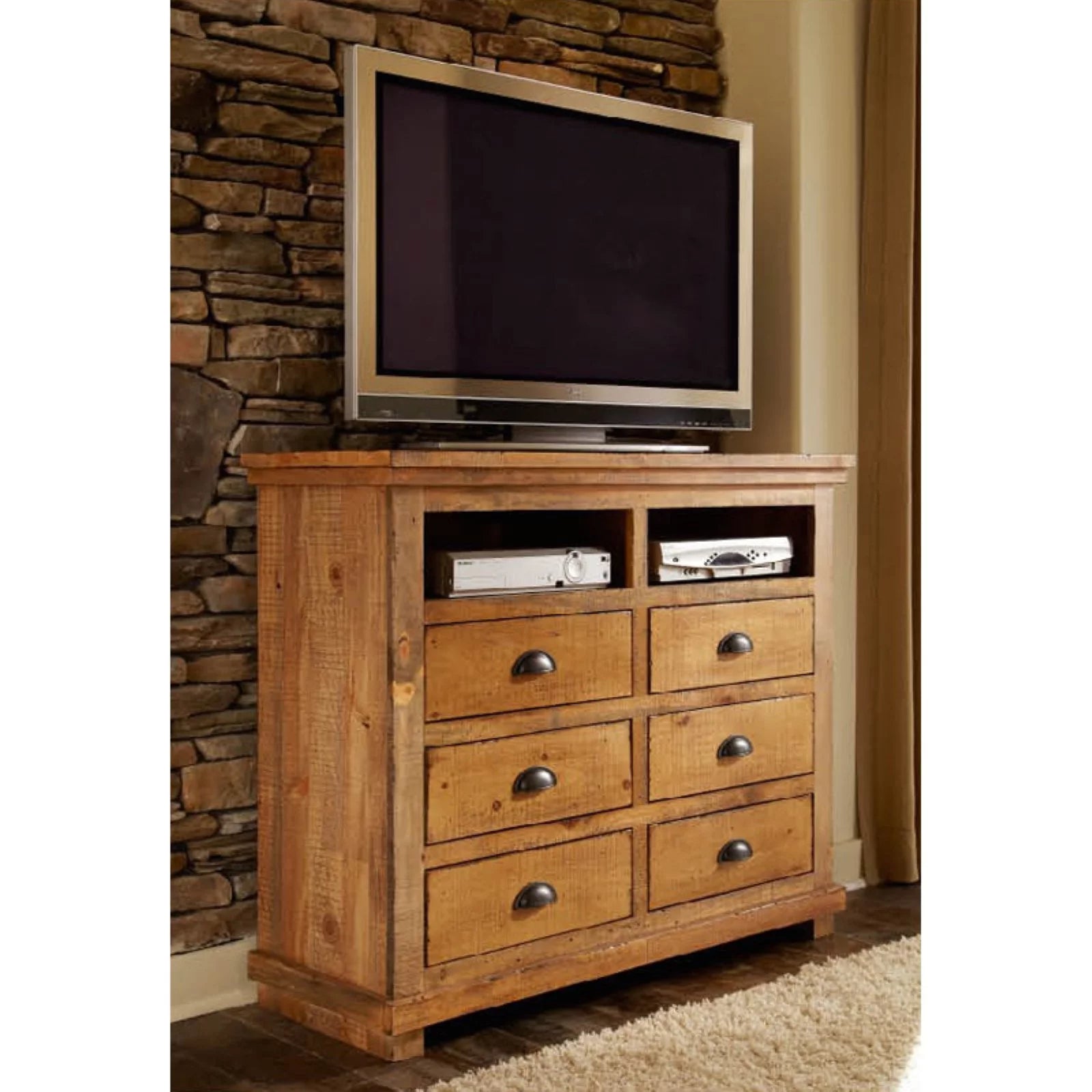 6 Drawer Media Chest in Distressed Pine Y288