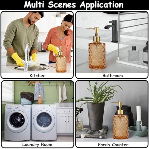 Green Glass Soap Dispenser Set with Black Pump, 13.5oz Refillable (2 Pack) D375746