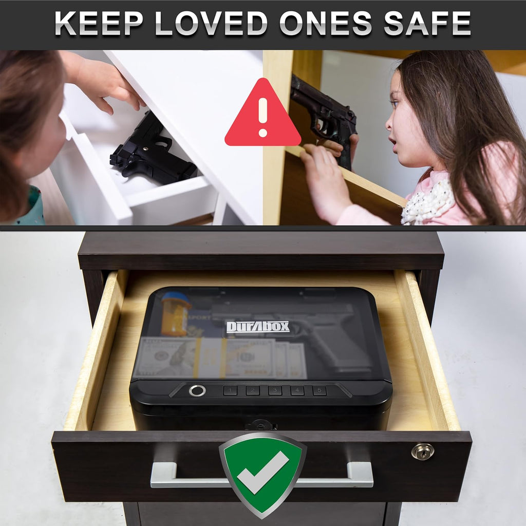 Biometric Gun Safe for Handgun with Fingerprint Reader, PIN Keypad and Folding Key V4728
