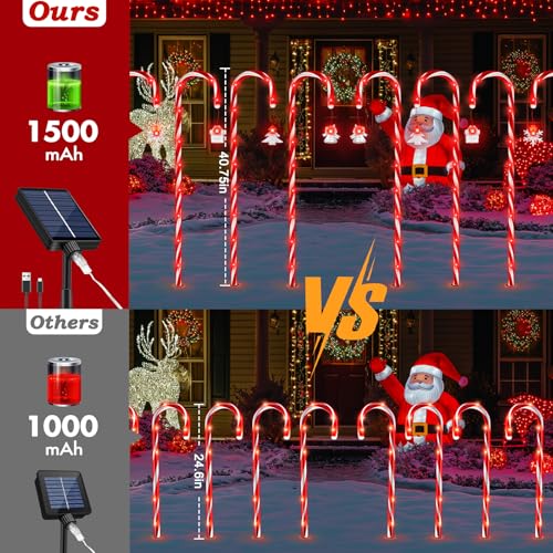 20 Pack 110 LED 41 inch Solar Candy Cane Pathway Lights with 8 Modes V8796