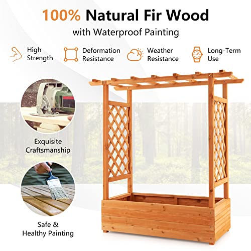 Raised Garden Bed with Arch Trellis Wood Planter Box O8000