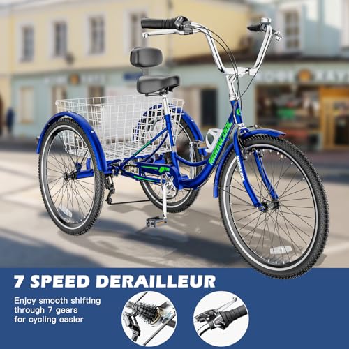 7 Speed 3 Wheel Adult Tricycle with Basket M373