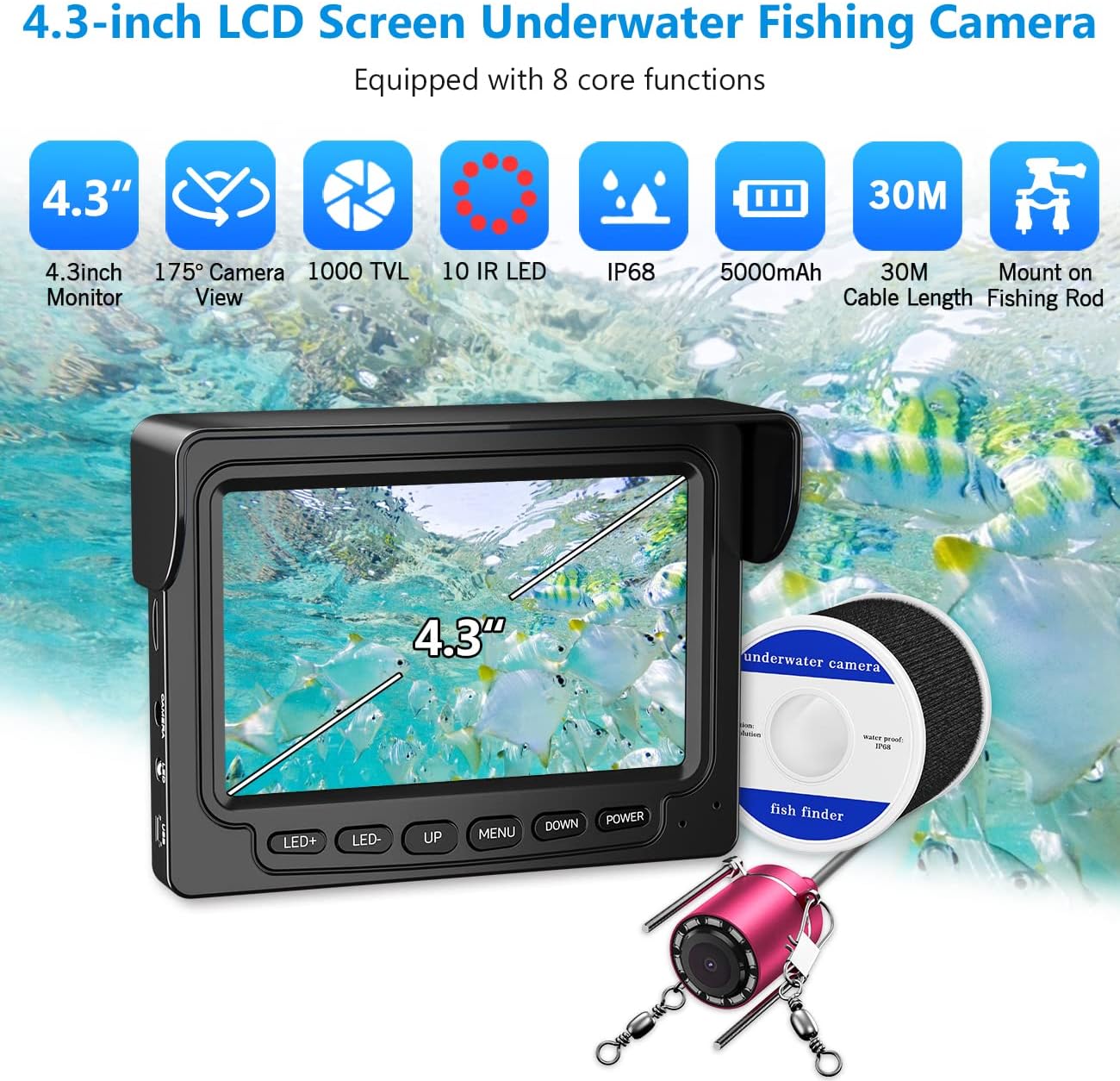4.3 inch HD 1000TVL Color Monitor Ice Fishing Camera with 30m Cable C51117