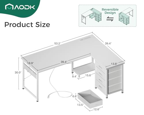 Black L Shaped Gaming Desk with 4 Drawers and Power Outlets K7855