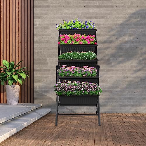 3.74FT Vertical Raised Garden Bed, 5 Tiers Elevated Garden Planters, Brown H25201