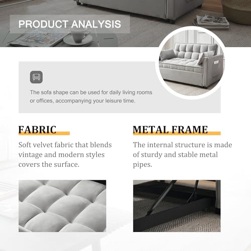 Beige Velvet Convertible Sleeper Sofa Bed J781430