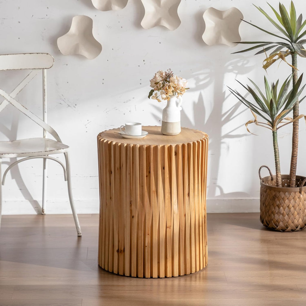Cylindrical Coffee Table with Vertical Texture Relief Design T814
