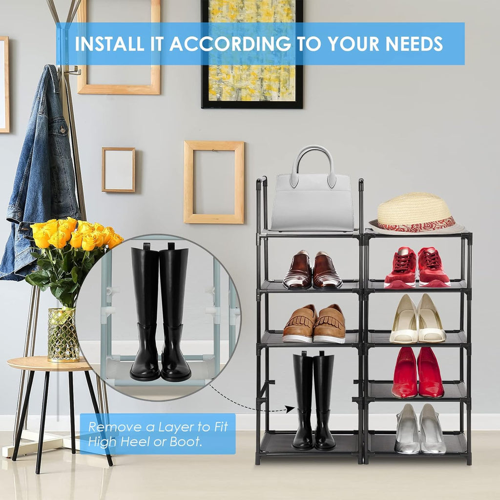 10 Tiers Narrow Tall Shoe Rack Black Y272465