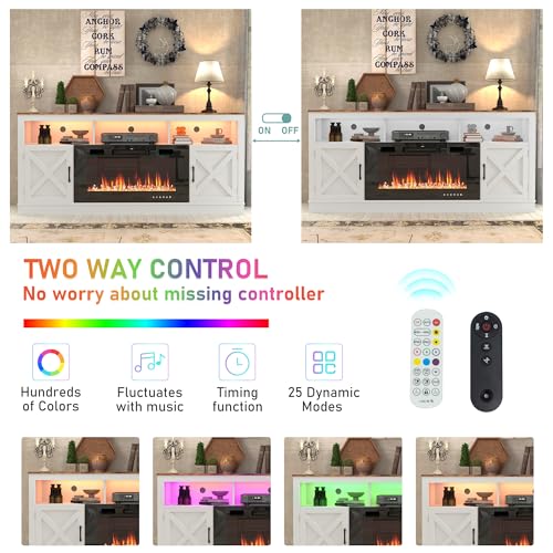 Grey 70 Inch TV Stand with Electric Fireplace and Barn Door Cabinet I6852