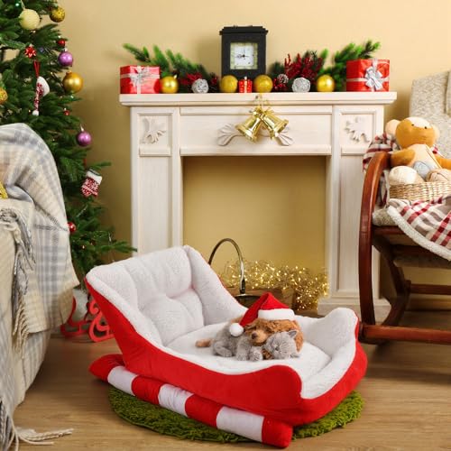Red White 24x15x11 Inch Plush Synthetic Fur Christmas Dog Bed K9151