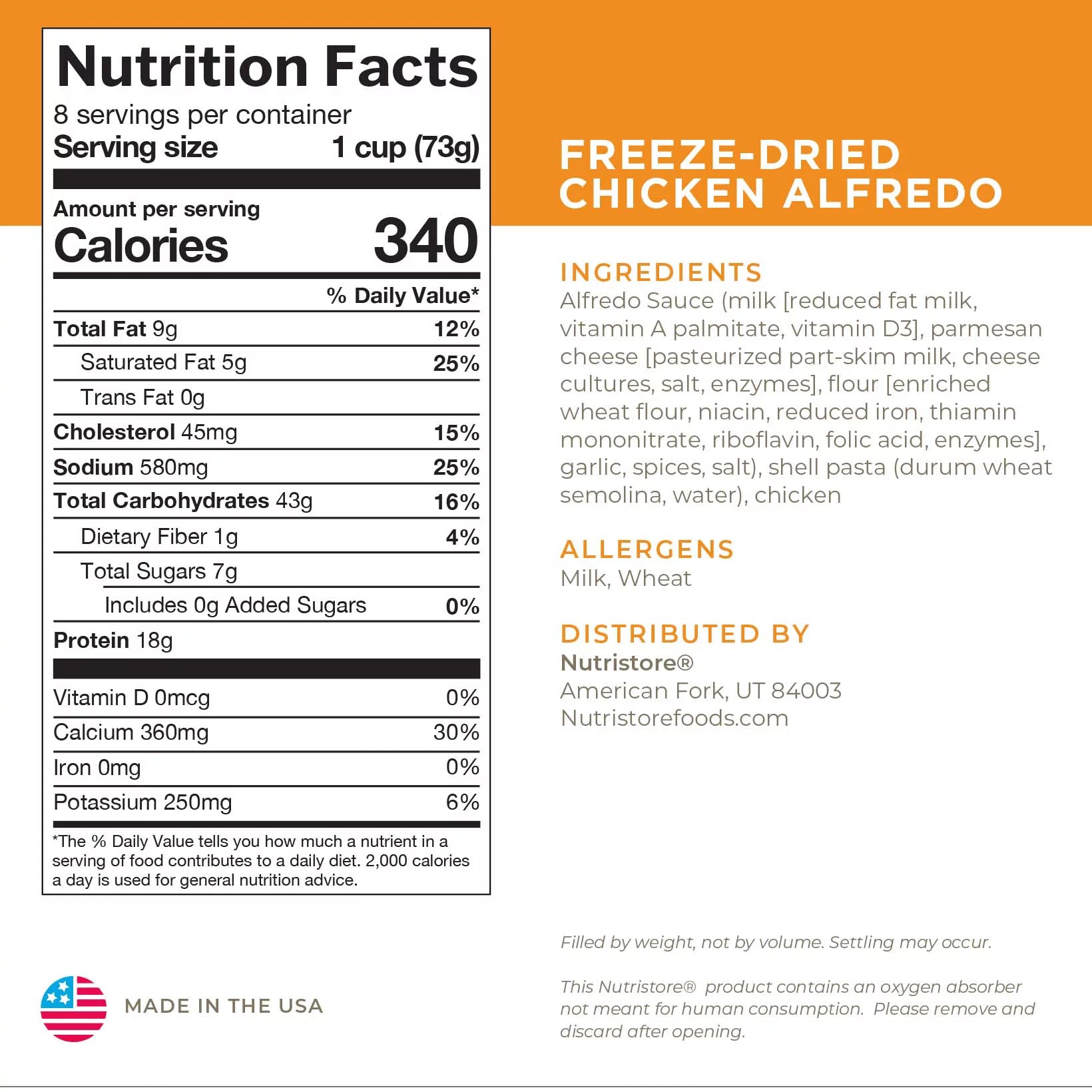 Freeze-Dried Chicken Alfredo Emergency Survival Bulk Food Storage Meal V682062