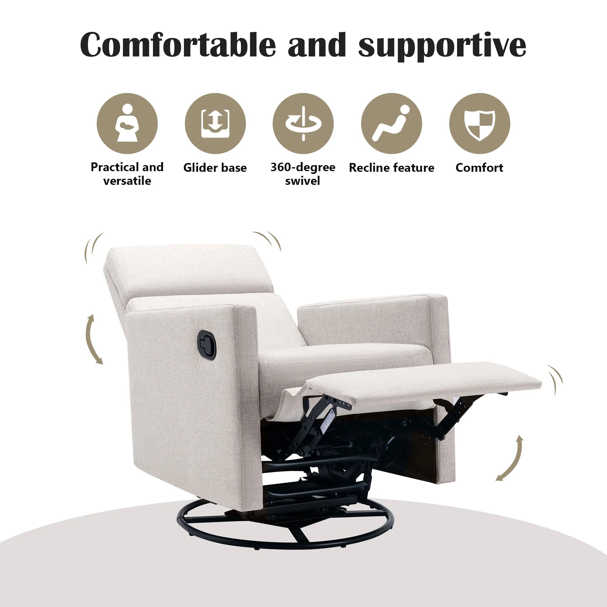 Tan Upholstered Fabric Swivel Rocker Recliner Chair S79977