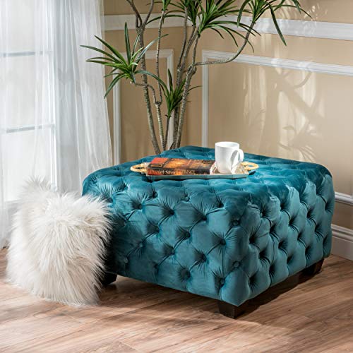 Dark Teal Velvet Ottoman F3299