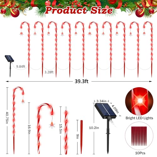 20 Pack 110 LED 41 inch Solar Candy Cane Pathway Lights with 8 Modes V8796