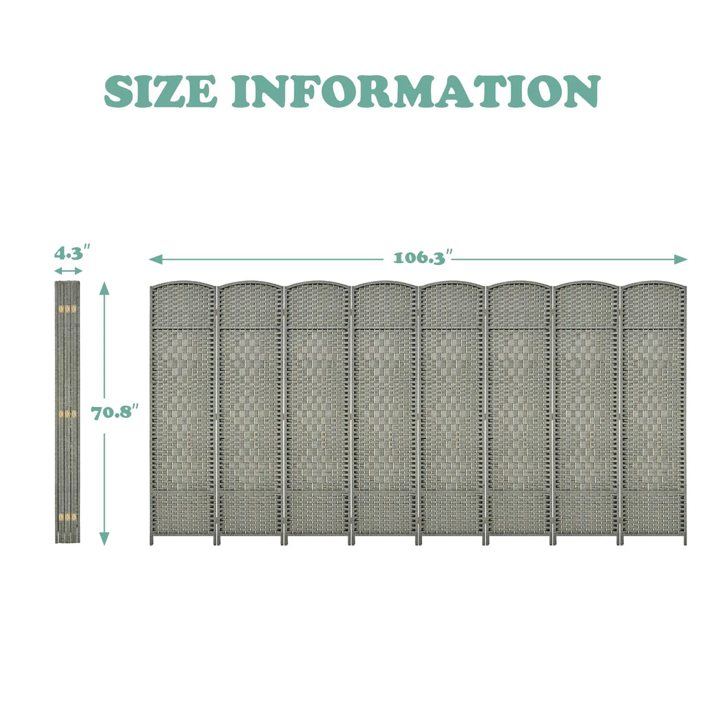 5.7ft Grey Wood Room Divider 8 Panels J874357